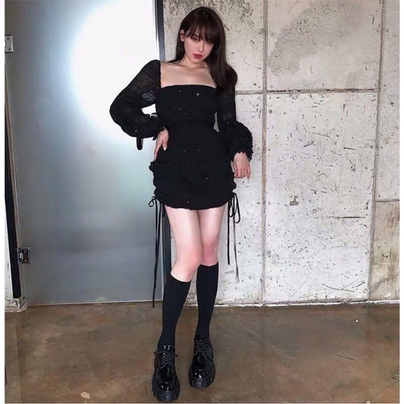 NEW Self-Portrait Shirred Chiffon Dress Black 6 - Picture 11 of 17